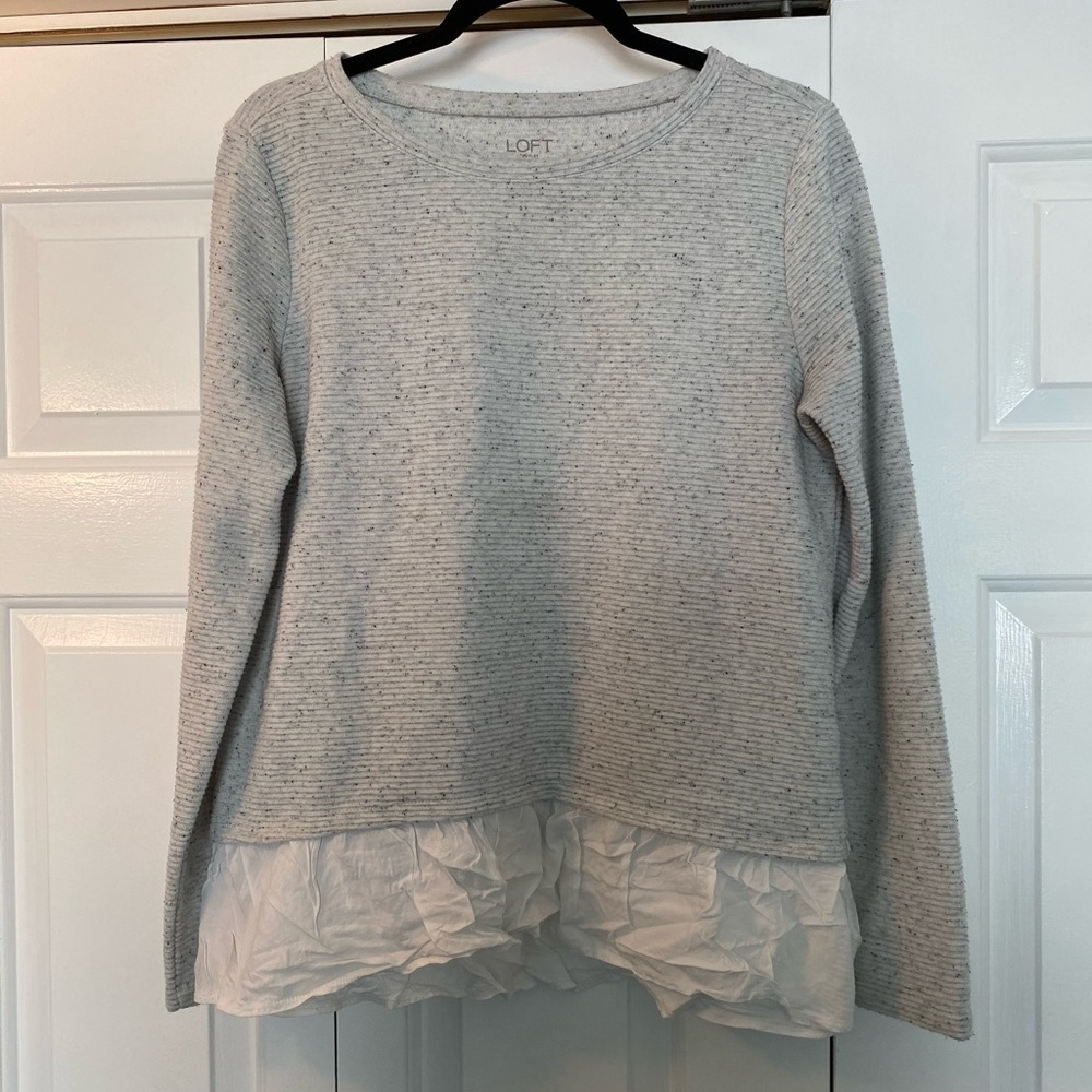 Loft Grey Ruffle Trim Sweater - Picture 3 of 7